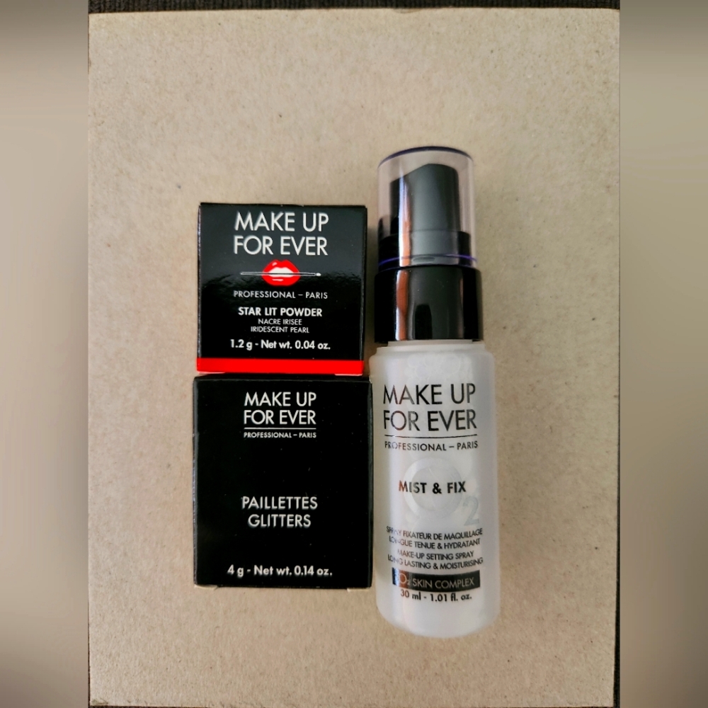 Make Up For Ever -Shimmer Glimmer Pro Set with Mist & Fix Setting Spray NIB